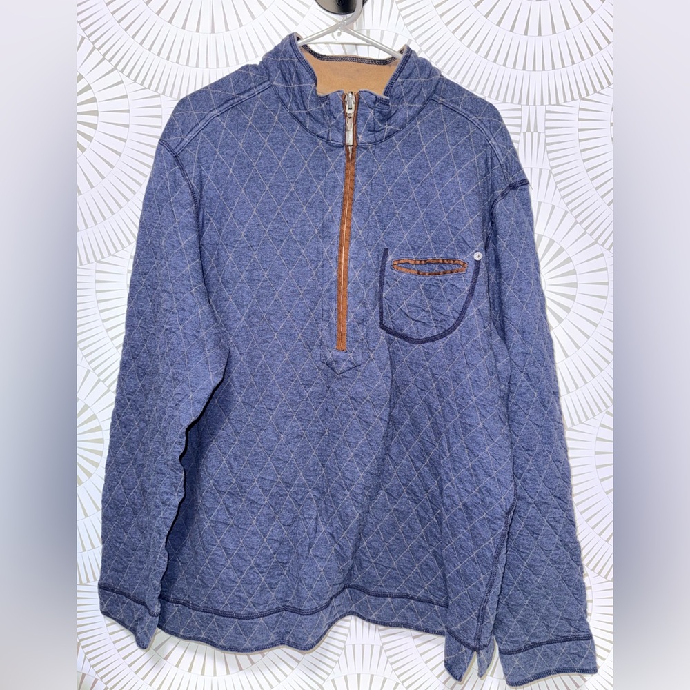 Tommy Bahama Men’s XL Blue/Brown Quilted Quarter Zip‎ Reversible